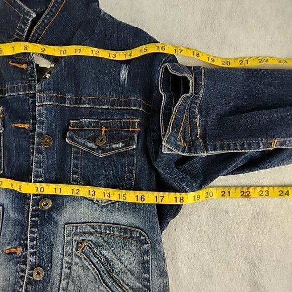 Baby Phat Womens Dark Blue Wash Distressed Customized Cotton Denim Jacket Size L - Picture 8 of 11